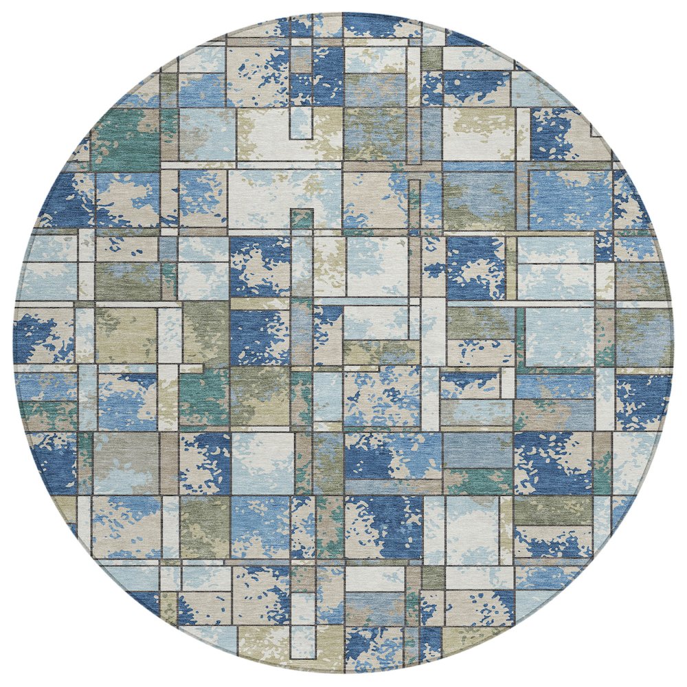 Machine Washable Indoor/Outdoor Chantille ACN2442 Blue 8' x 8' Round Rug. Picture 1