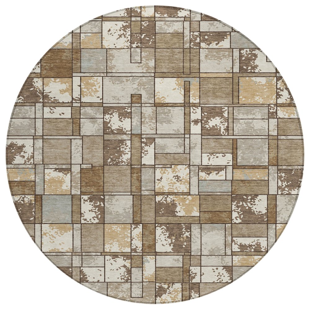 Machine Washable Indoor/Outdoor Chantille ACN2442 Brown 8' x 8' Round Rug. Picture 1