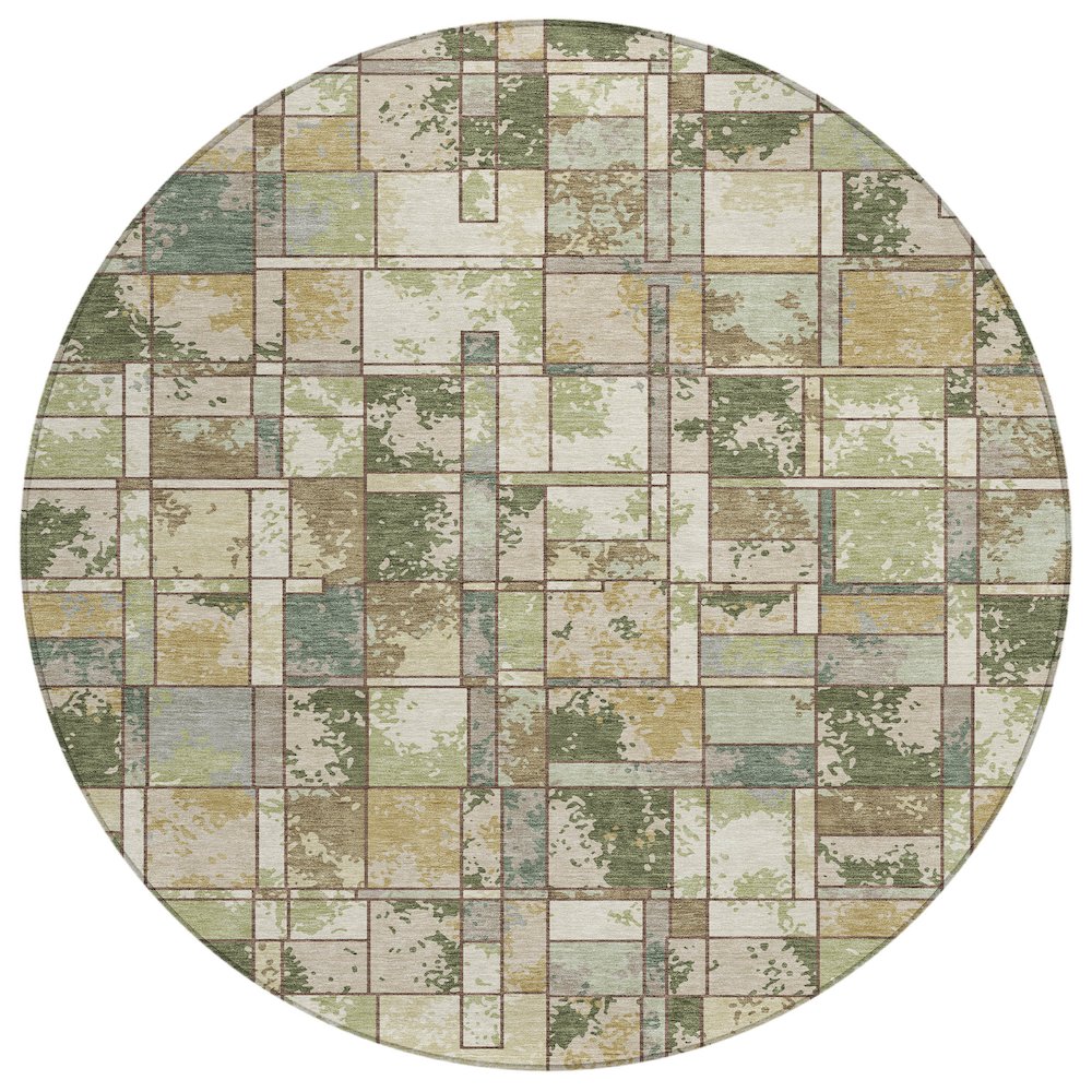 Machine Washable Indoor/Outdoor Chantille ACN2442 Green 8' x 8' Round Rug. Picture 1