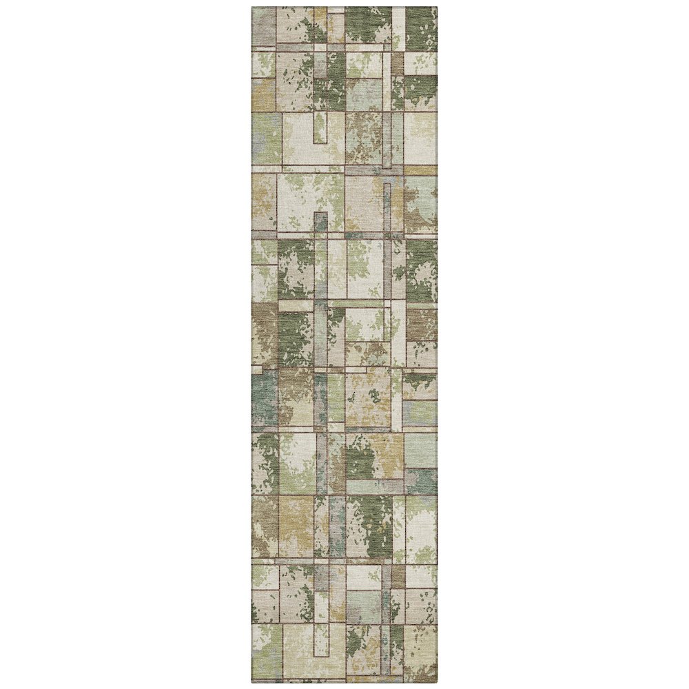 Machine Washable Indoor/Outdoor Chantille ACN2442 Green 2'3" x 7'6" Runner Rug. Picture 1