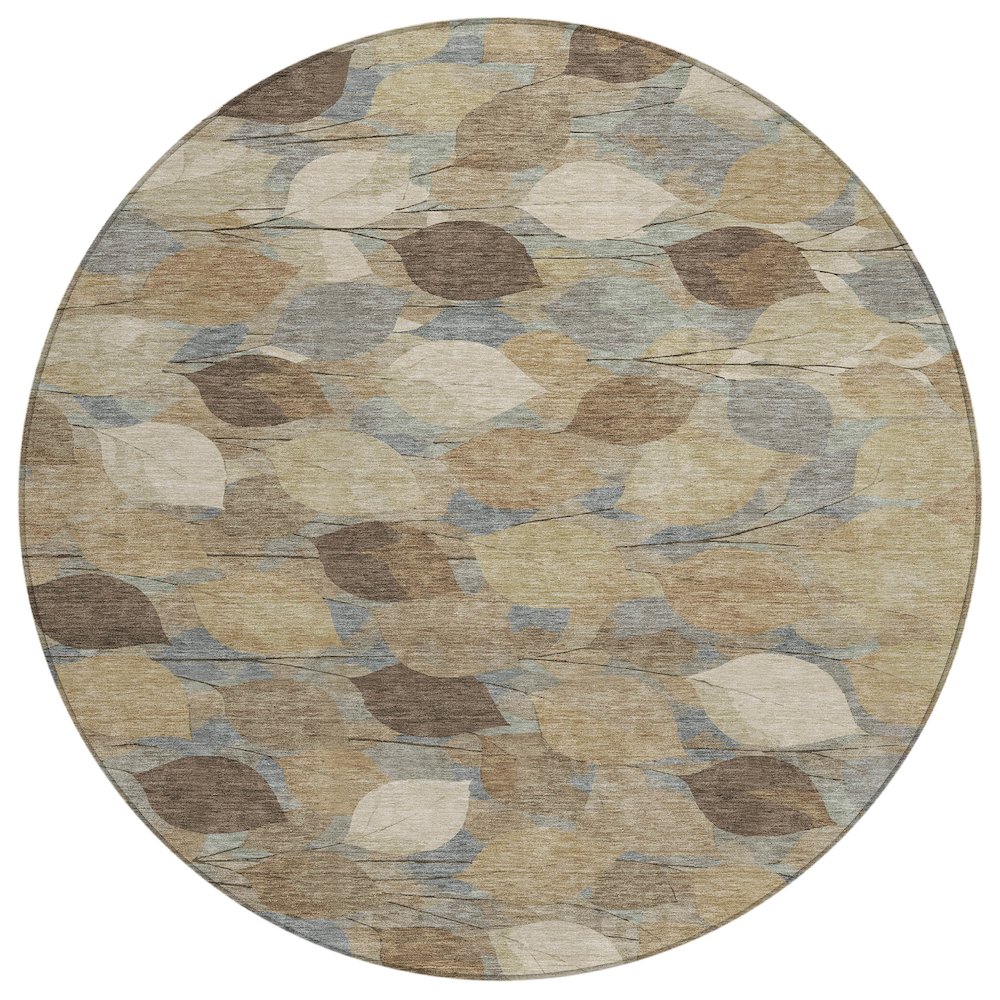 Machine Washable Indoor/Outdoor Chantille ACN2444 Brown 8' x 8' Round Rug. Picture 1