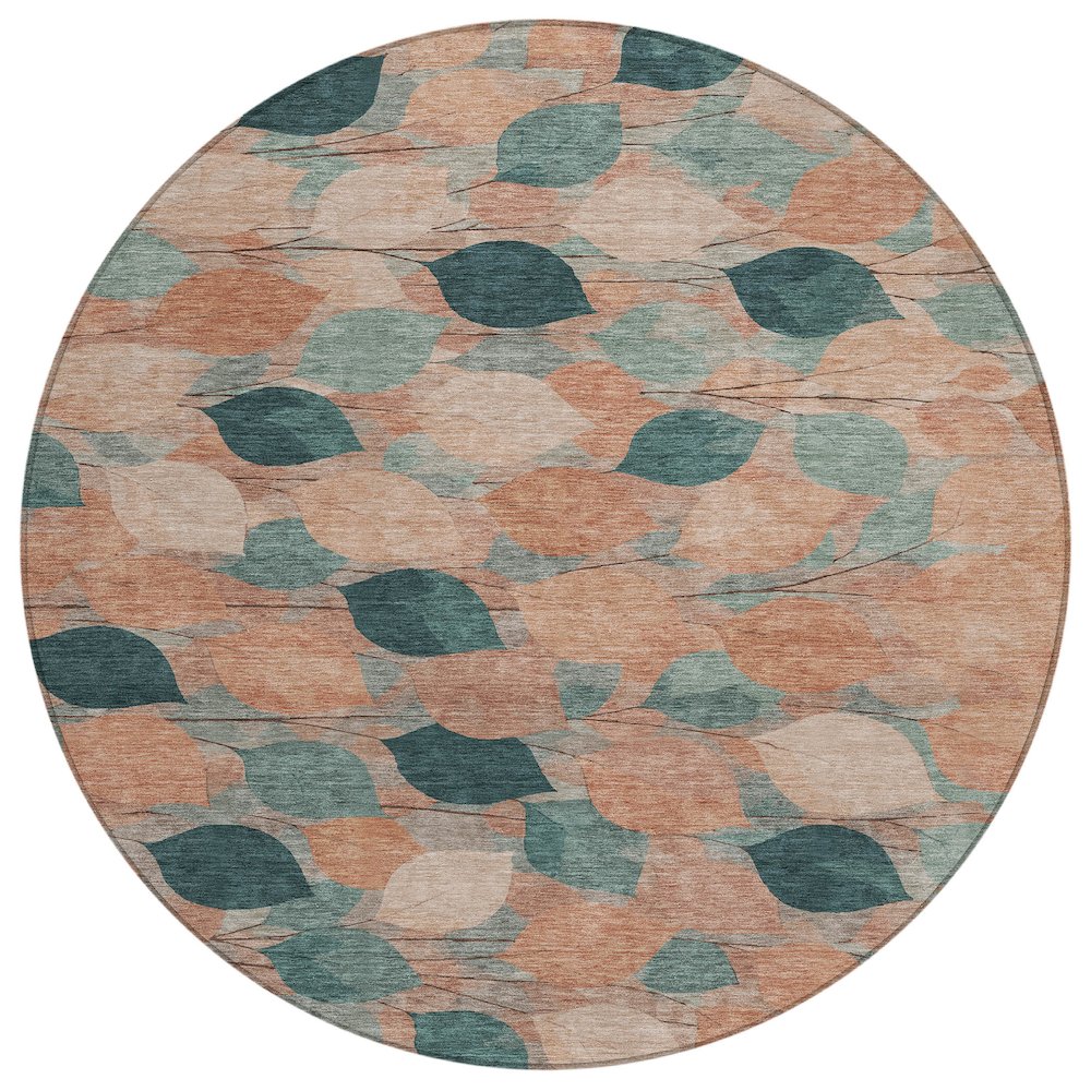 Machine Washable Indoor/Outdoor Chantille ACN2444 Orange 8' x 8' Round Rug. Picture 1