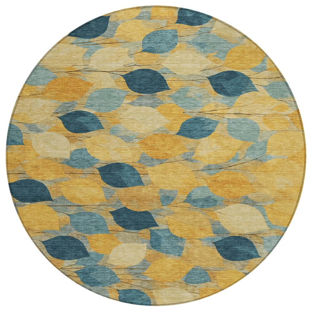 Machine Washable Indoor/Outdoor Chantille ACN2444 Gold 8' x 8' Round Rug. Picture 1