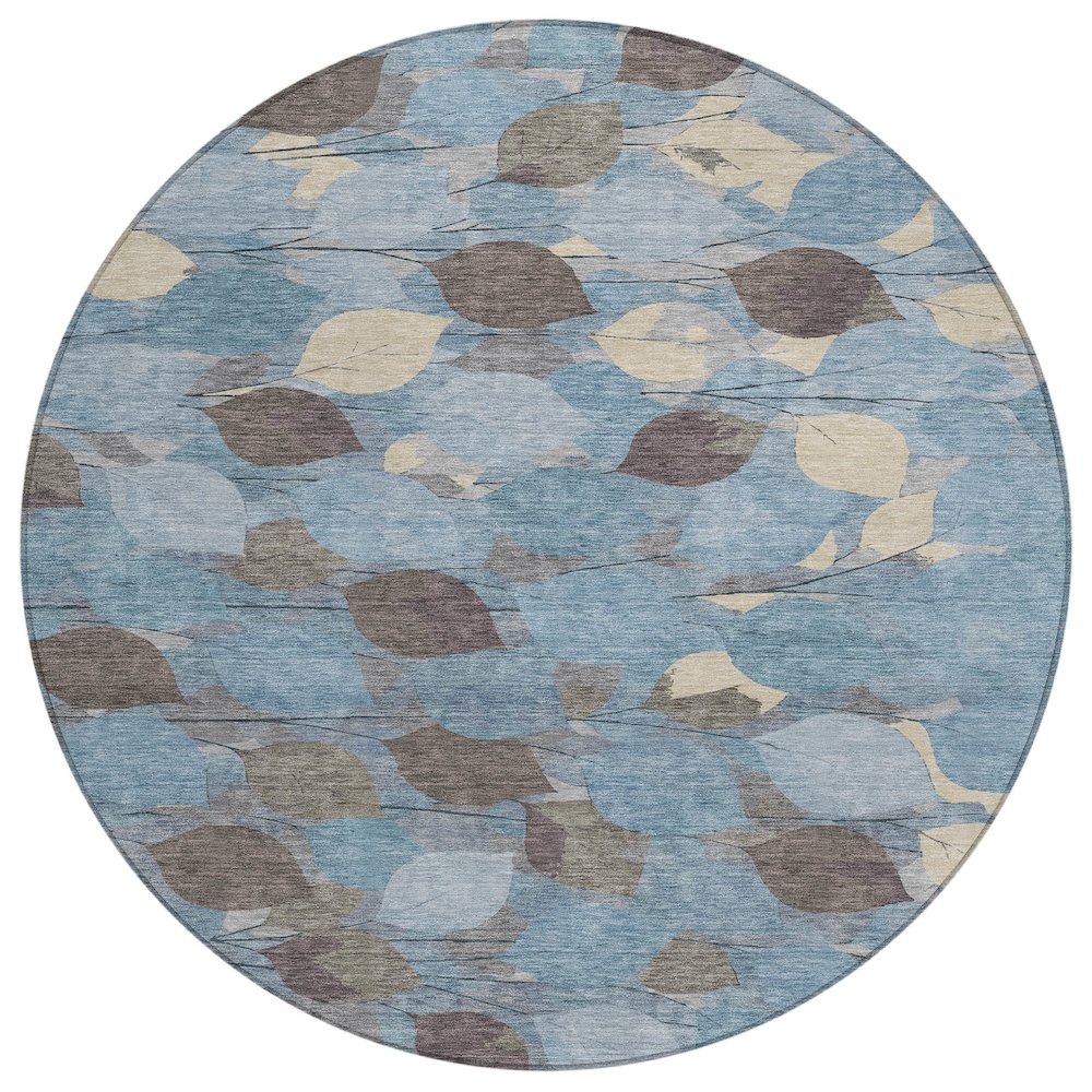 Machine Washable Indoor/Outdoor Chantille ACN2444 Teal 8' x 8' Round Rug. Picture 1