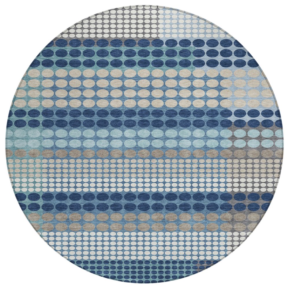 Machine Washable Indoor/Outdoor Chantille ACN2445 Blue 8' x 8' Round Rug. Picture 1