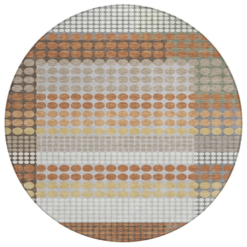 Machine Washable Indoor/Outdoor Chantille ACN2445 Orange 8' x 8' Round Rug. Picture 1