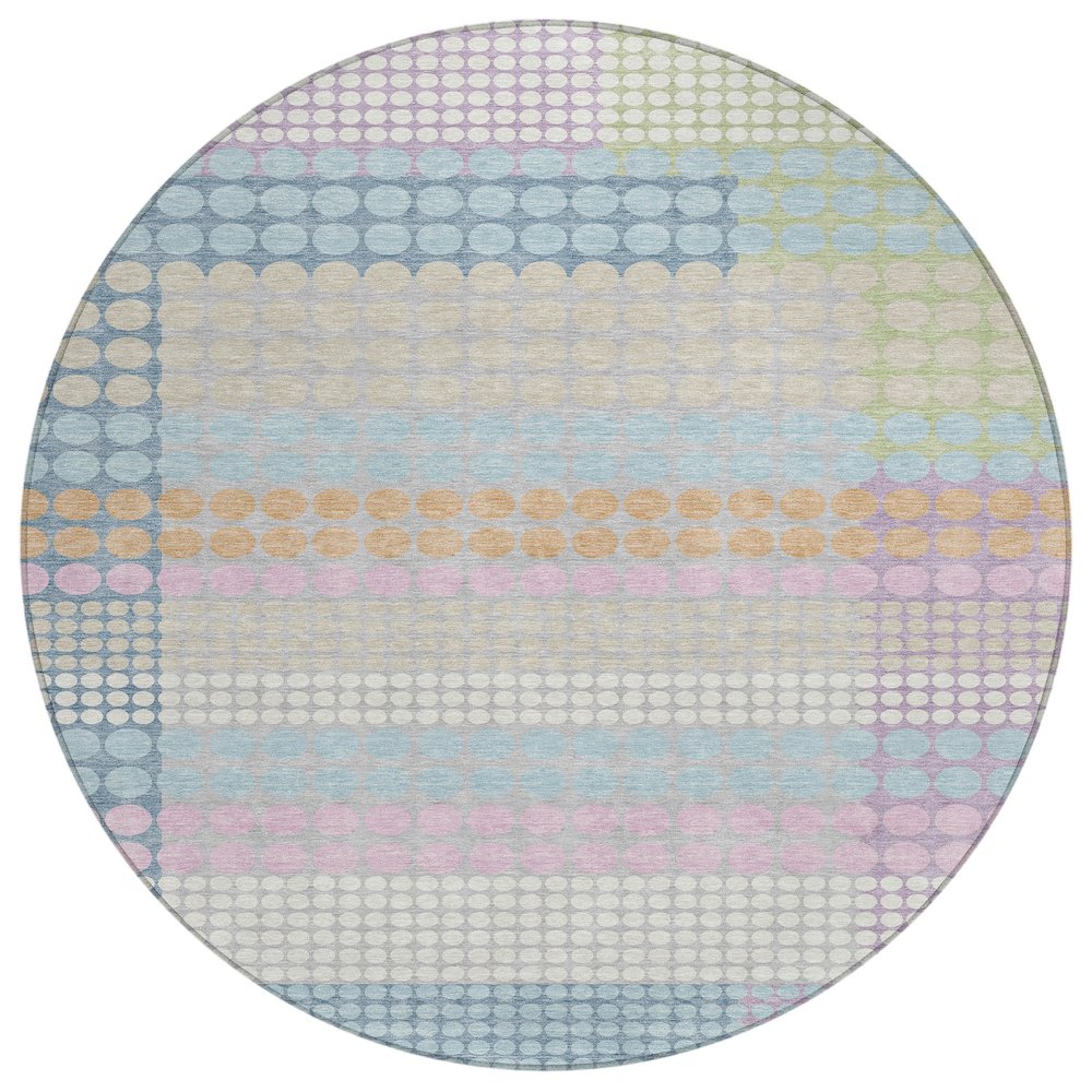 Machine Washable Indoor/Outdoor Chantille ACN2445 Blue 8' x 8' Round Rug. Picture 1