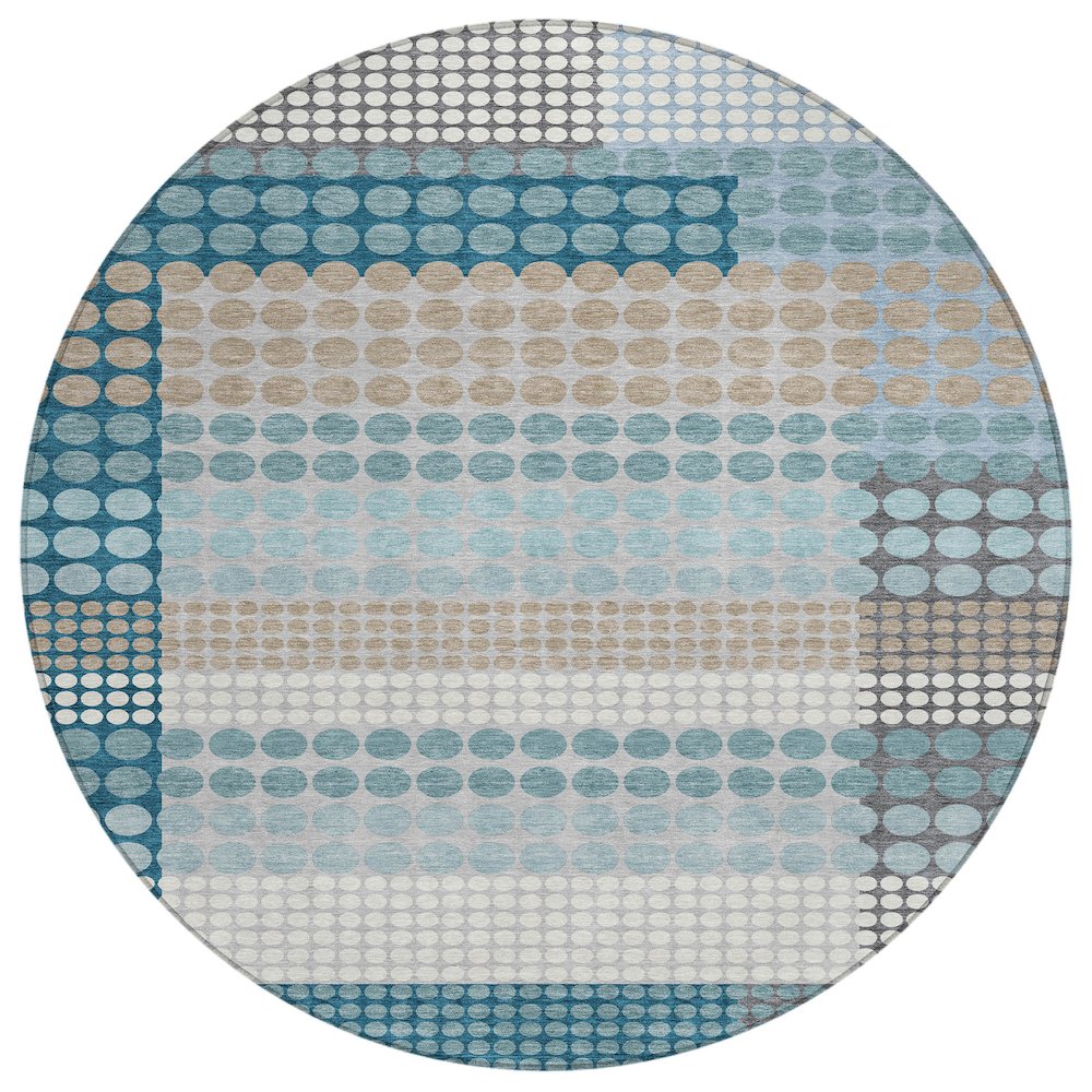 Machine Washable Indoor/Outdoor Chantille ACN2445 Teal 8' x 8' Round Rug. Picture 1