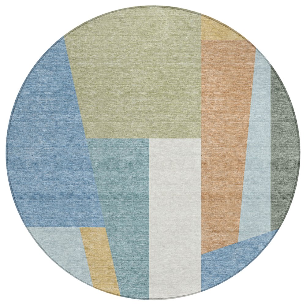 Machine Washable Indoor/Outdoor Chantille ACN2446 Blue 8' x 8' Round Rug. Picture 1