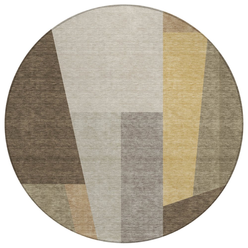 Machine Washable Indoor/Outdoor Chantille ACN2446 Brown 8' x 8' Round Rug. Picture 1