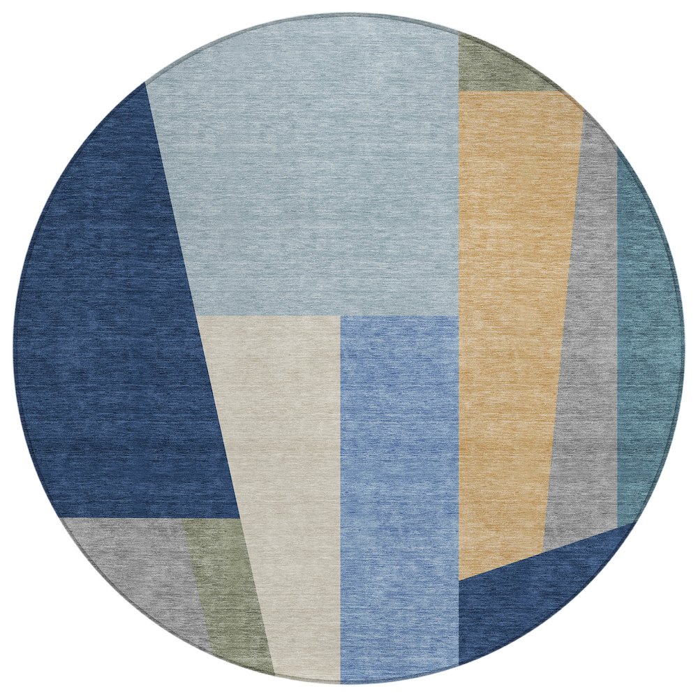 Machine Washable Indoor/Outdoor Chantille ACN2446 Blue 8' x 8' Round Rug. Picture 1