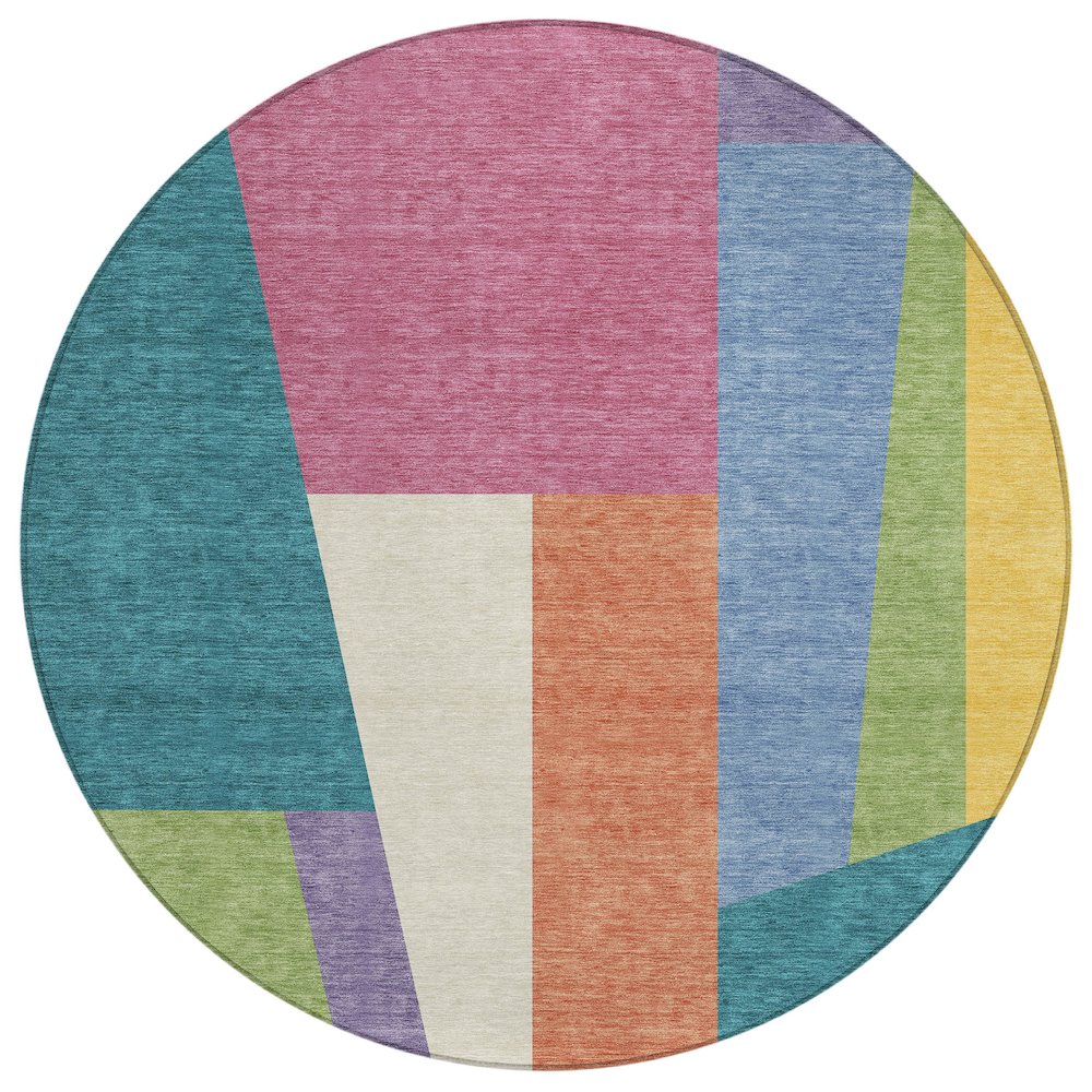 Machine Washable Indoor/Outdoor Chantille ACN2446 Teal 8' x 8' Round Rug. Picture 1