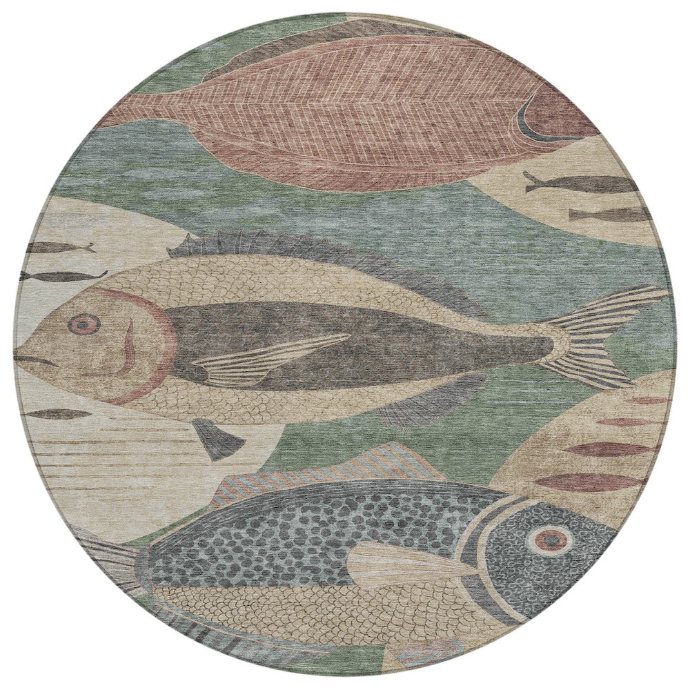 Machine Washable Indoor/Outdoor Chantille ACN2447 Green 8' x 8' Round Rug. Picture 1