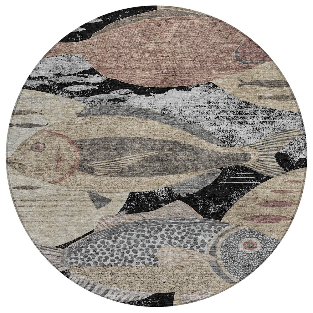 Machine Washable Indoor/Outdoor Chantille ACN2447 Black 8' x 8' Round Rug. Picture 1