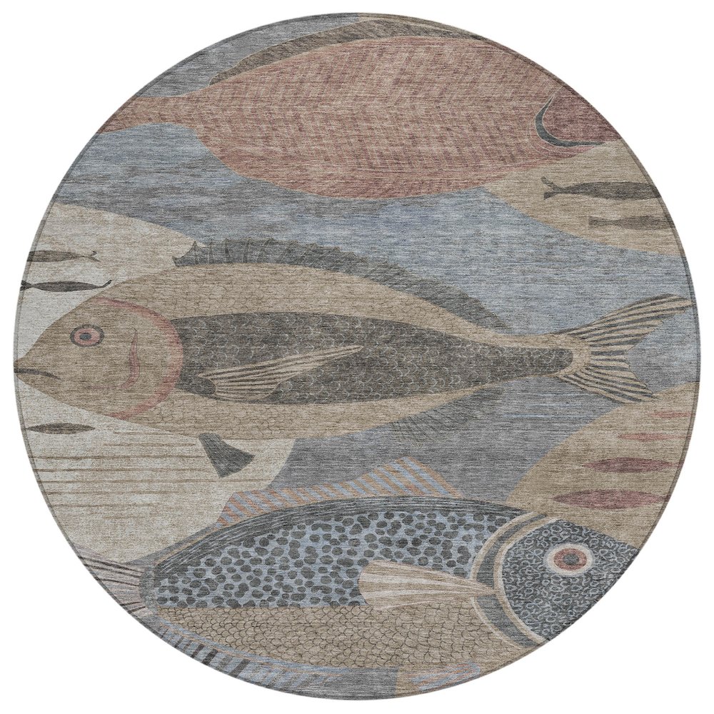 Machine Washable Indoor/Outdoor Chantille ACN2447 Gray 8' x 8' Round Rug. Picture 1