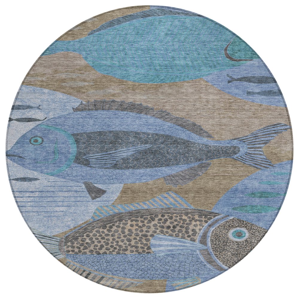 Machine Washable Indoor/Outdoor Chantille ACN2447 Brown 8' x 8' Round Rug. Picture 1