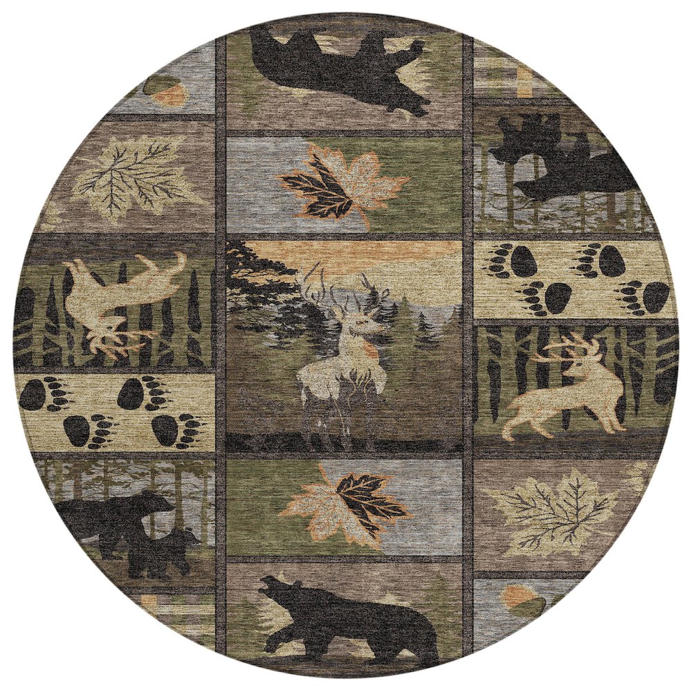 Machine Washable Indoor/Outdoor Chantille ACN2448 Black 8' x 8' Round Rug. Picture 1