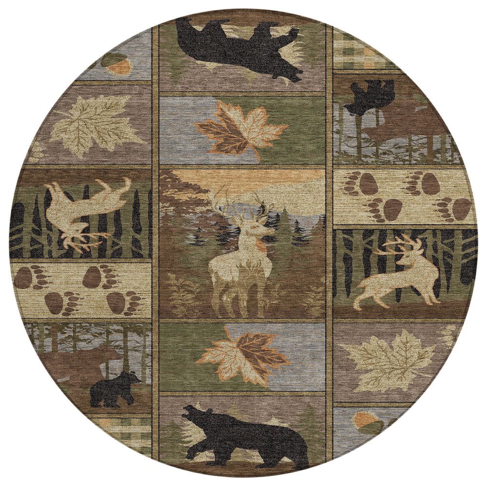 Machine Washable Indoor/Outdoor Chantille ACN2448 Brown 8' x 8' Round Rug. Picture 1