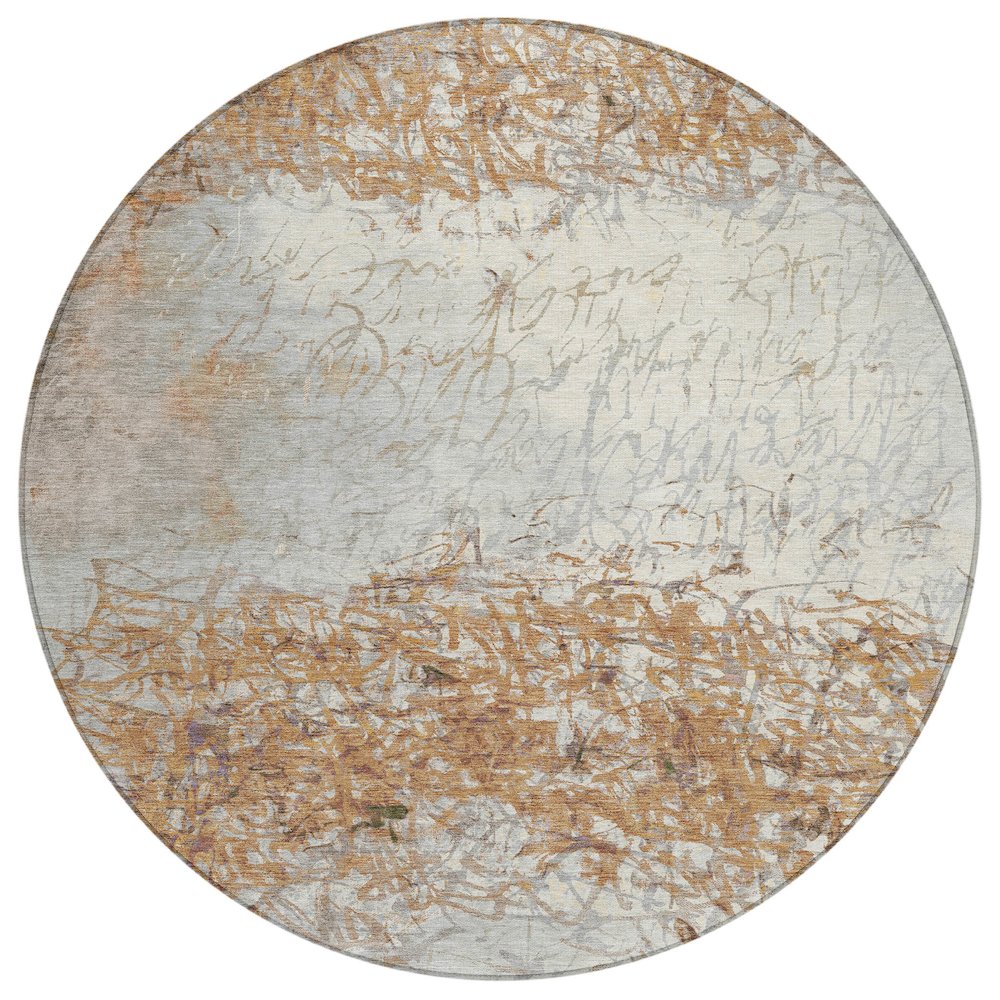 Machine Washable Indoor/Outdoor Chantille ACN2449 Orange 8' x 8' Round Rug. Picture 1