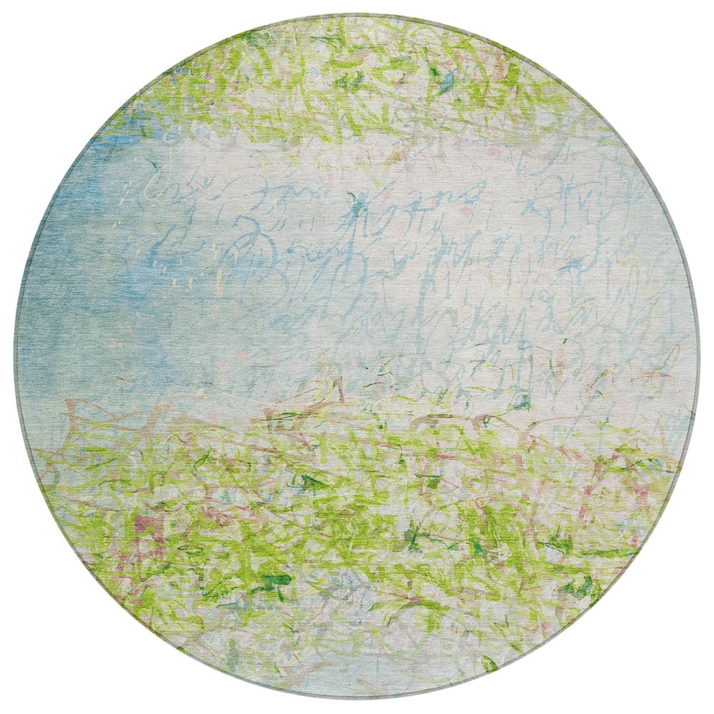 Machine Washable Indoor/Outdoor Chantille ACN2449 Green 8' x 8' Round Rug. Picture 1