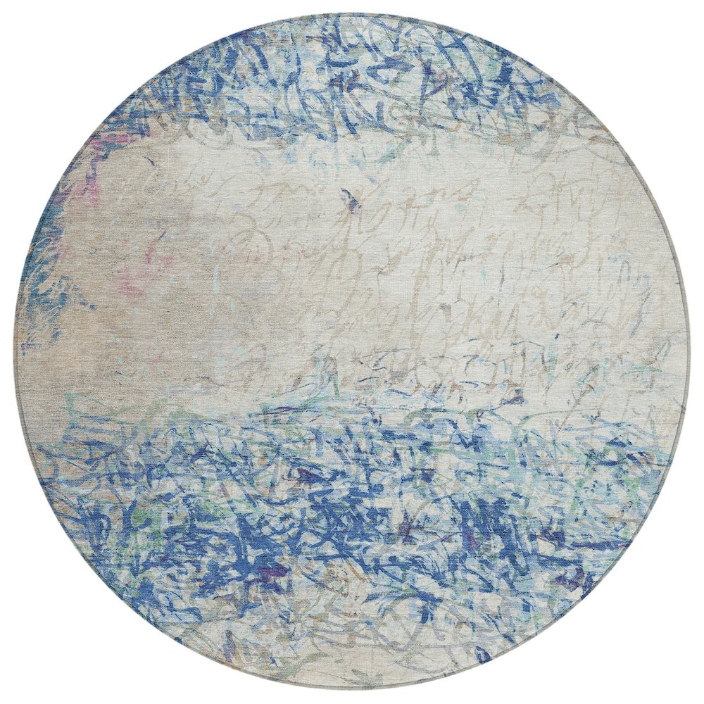Machine Washable Indoor/Outdoor Chantille ACN2449 Blue 8' x 8' Round Rug. Picture 1