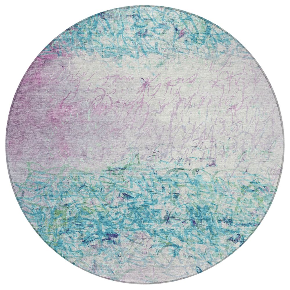 Machine Washable Indoor/Outdoor Chantille ACN2449 Teal 8' x 8' Round Rug. Picture 1