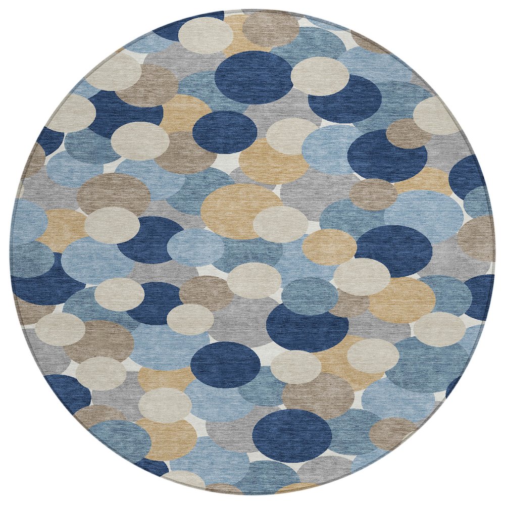Machine Washable Indoor/Outdoor Chantille ACN2450 Blue 8' x 8' Round Rug. Picture 1