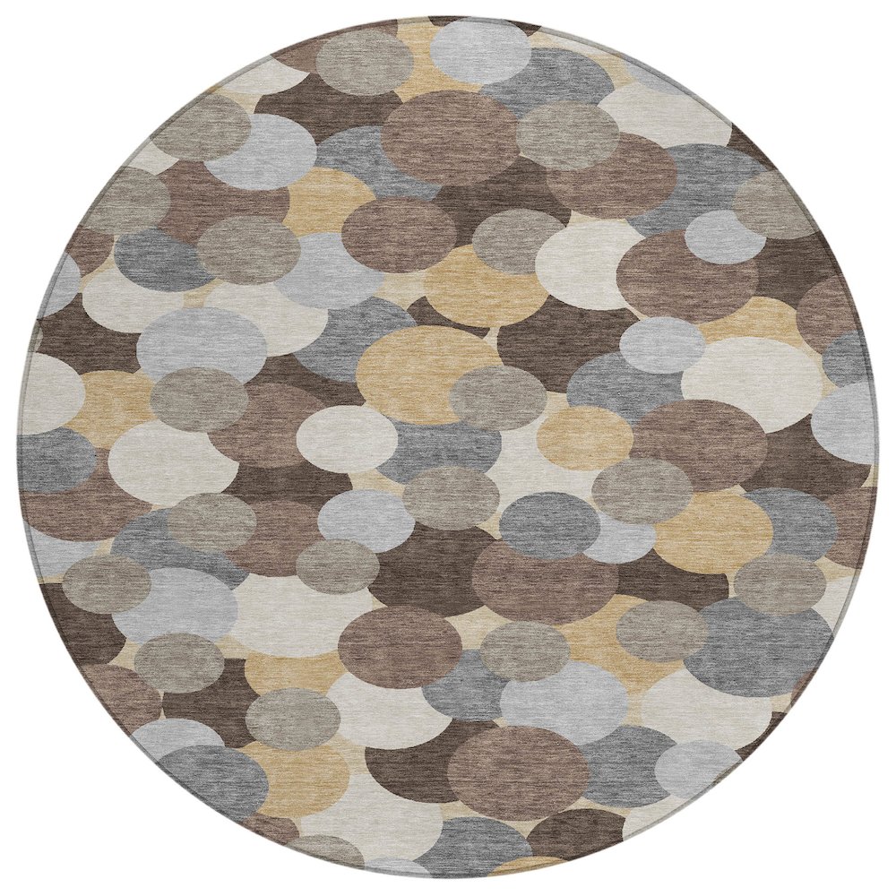Machine Washable Indoor/Outdoor Chantille ACN2450 Brown 8' x 8' Round Rug. Picture 1