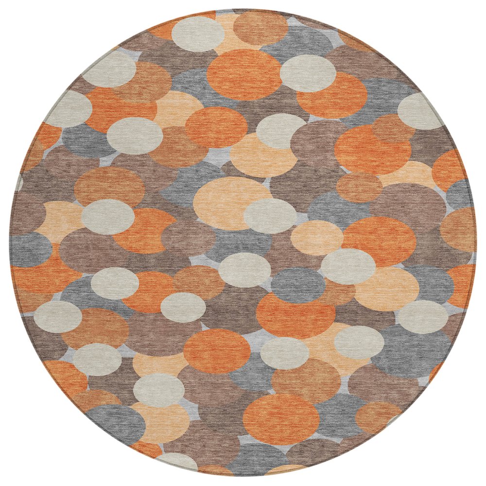 Machine Washable Indoor/Outdoor Chantille ACN2450 Orange 8' x 8' Round Rug. Picture 1