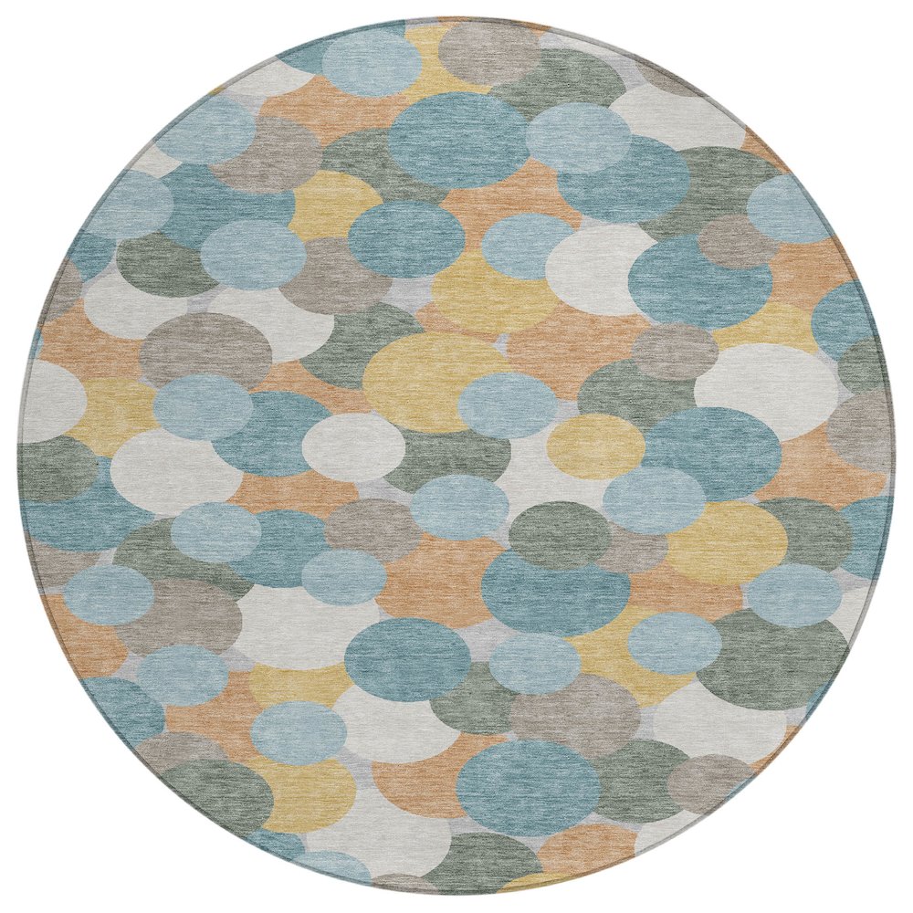 Machine Washable Indoor/Outdoor Chantille ACN2450 Teal 8' x 8' Round Rug. Picture 1