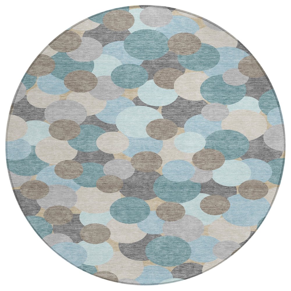 Machine Washable Indoor/Outdoor Chantille ACN2450 Teal 8' x 8' Round Rug. Picture 1
