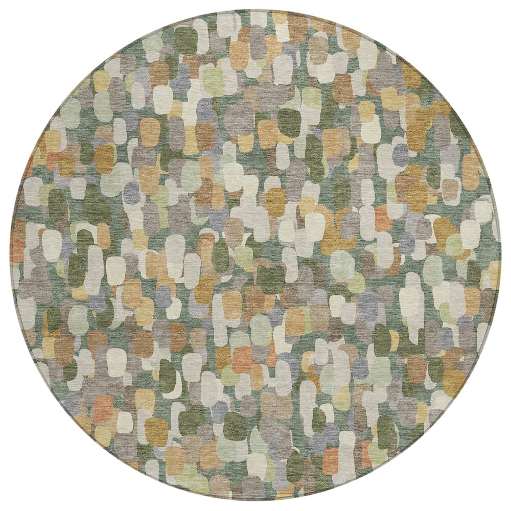 Machine Washable Indoor/Outdoor Chantille ACN2451 Green 8' x 8' Round Rug. Picture 1