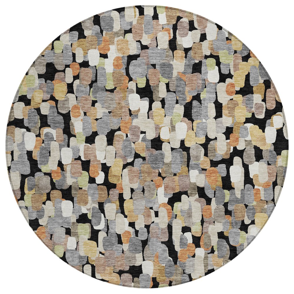 Machine Washable Indoor/Outdoor Chantille ACN2451 Black 8' x 8' Round Rug. Picture 1