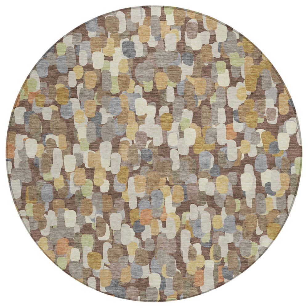 Machine Washable Indoor/Outdoor Chantille ACN2451 Brown 8' x 8' Round Rug. Picture 1