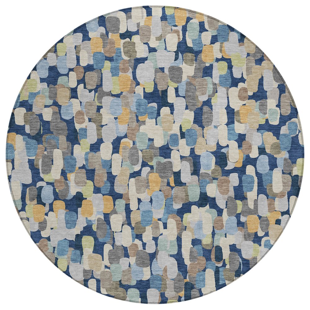 Machine Washable Indoor/Outdoor Chantille ACN2451 Blue 8' x 8' Round Rug. Picture 1