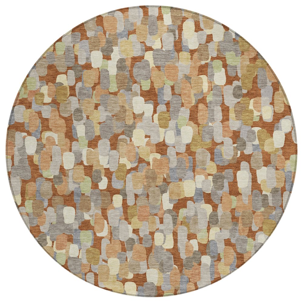 Machine Washable Indoor/Outdoor Chantille ACN2451 Orange 8' x 8' Round Rug. Picture 1
