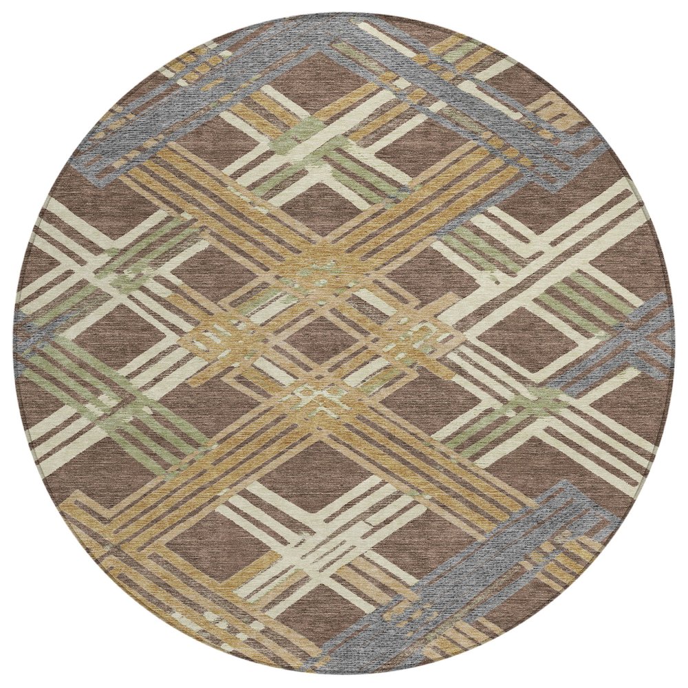 Machine Washable Indoor/Outdoor Chantille ACN2452 Brown 8' x 8' Round Rug. Picture 1