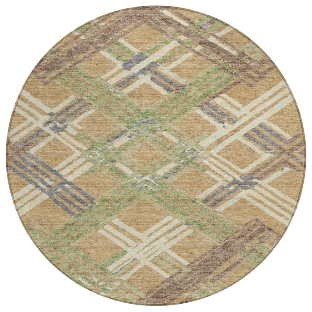 Machine Washable Indoor/Outdoor Chantille ACN2452 Gold 8' x 8' Round Rug. Picture 1