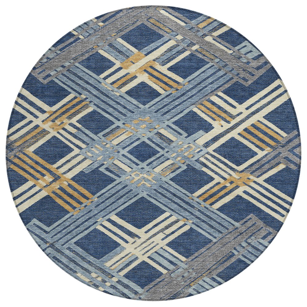 Machine Washable Indoor/Outdoor Chantille ACN2452 Blue 8' x 8' Round Rug. Picture 1