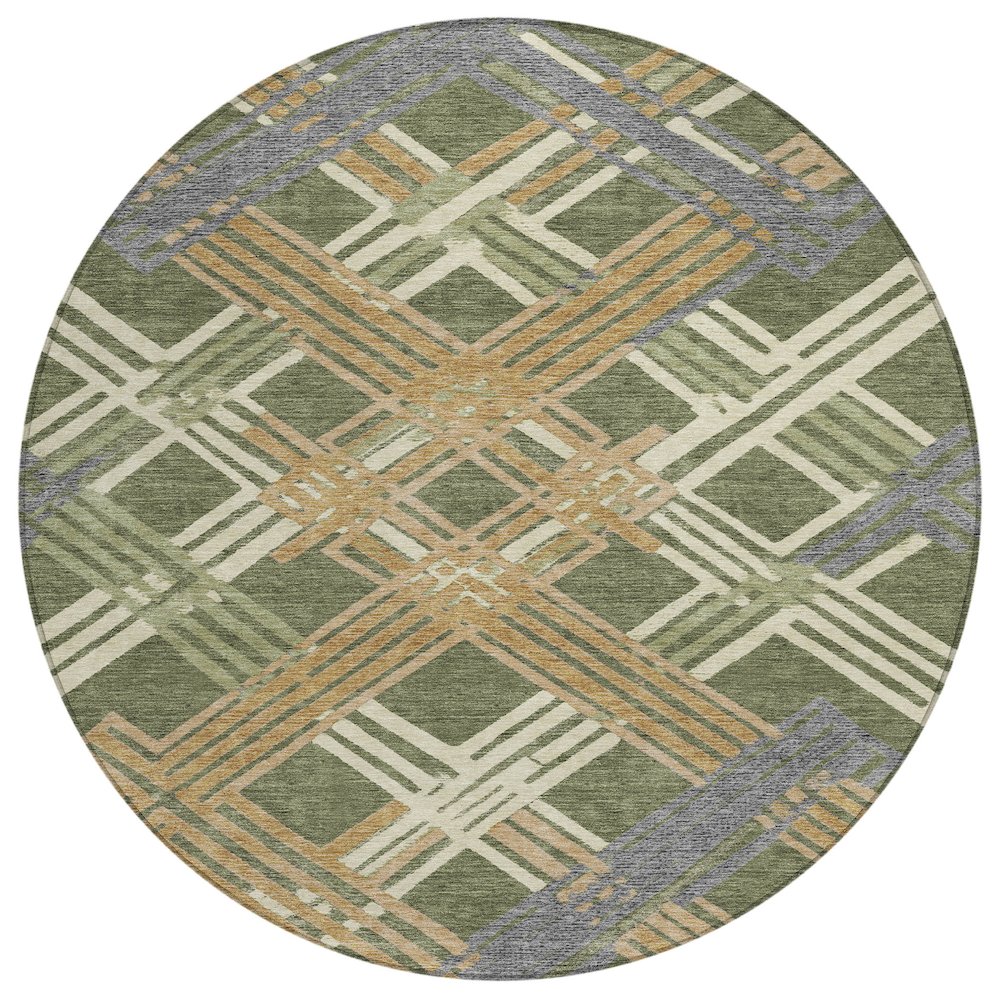 Machine Washable Indoor/Outdoor Chantille ACN2452 Green 8' x 8' Round Rug. Picture 1