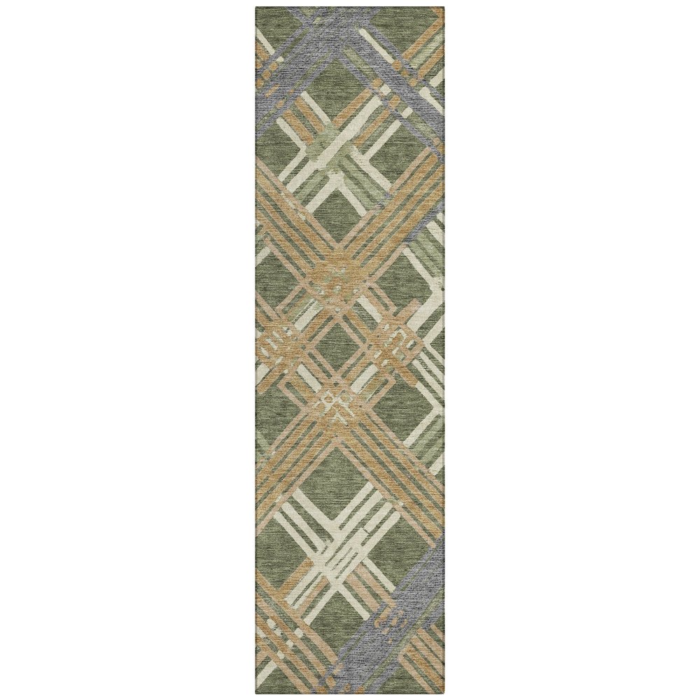 Machine Washable Indoor/Outdoor Chantille ACN2452 Green 2'3" x 7'6" Runner Rug. Picture 1