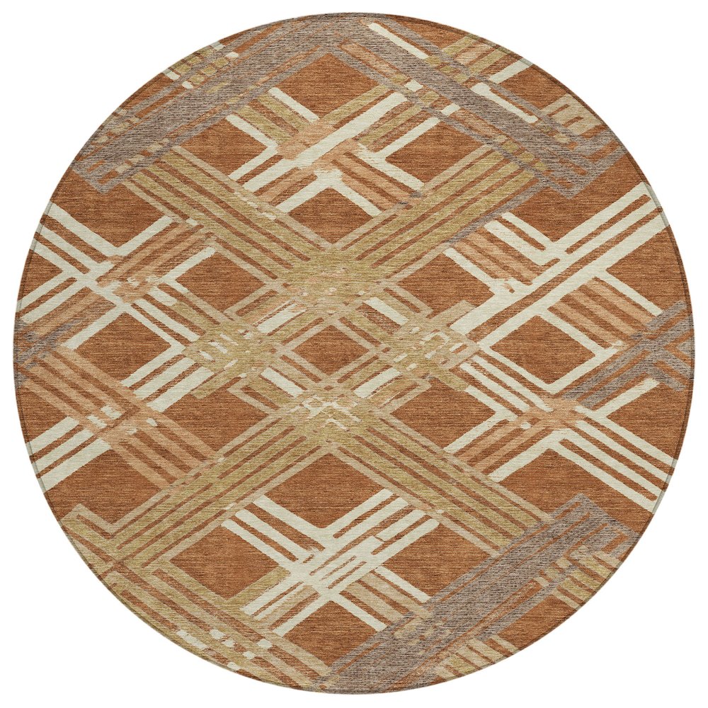 Machine Washable Indoor/Outdoor Chantille ACN2452 Orange 8' x 8' Round Rug. Picture 1