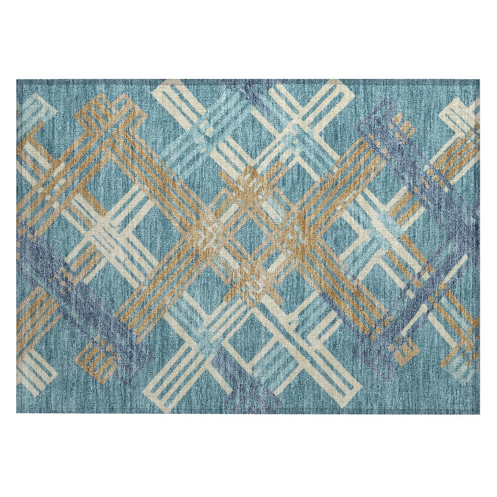 Machine Washable Indoor/Outdoor Chantille ACN2452 Teal 1'8" x 2'6" Rug. Picture 1