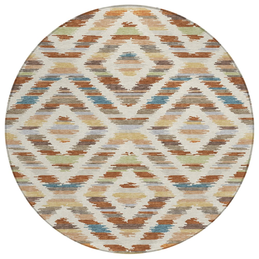 Machine Washable Indoor/Outdoor Chantille ACN2453 Orange 8' x 8' Round Rug. Picture 1