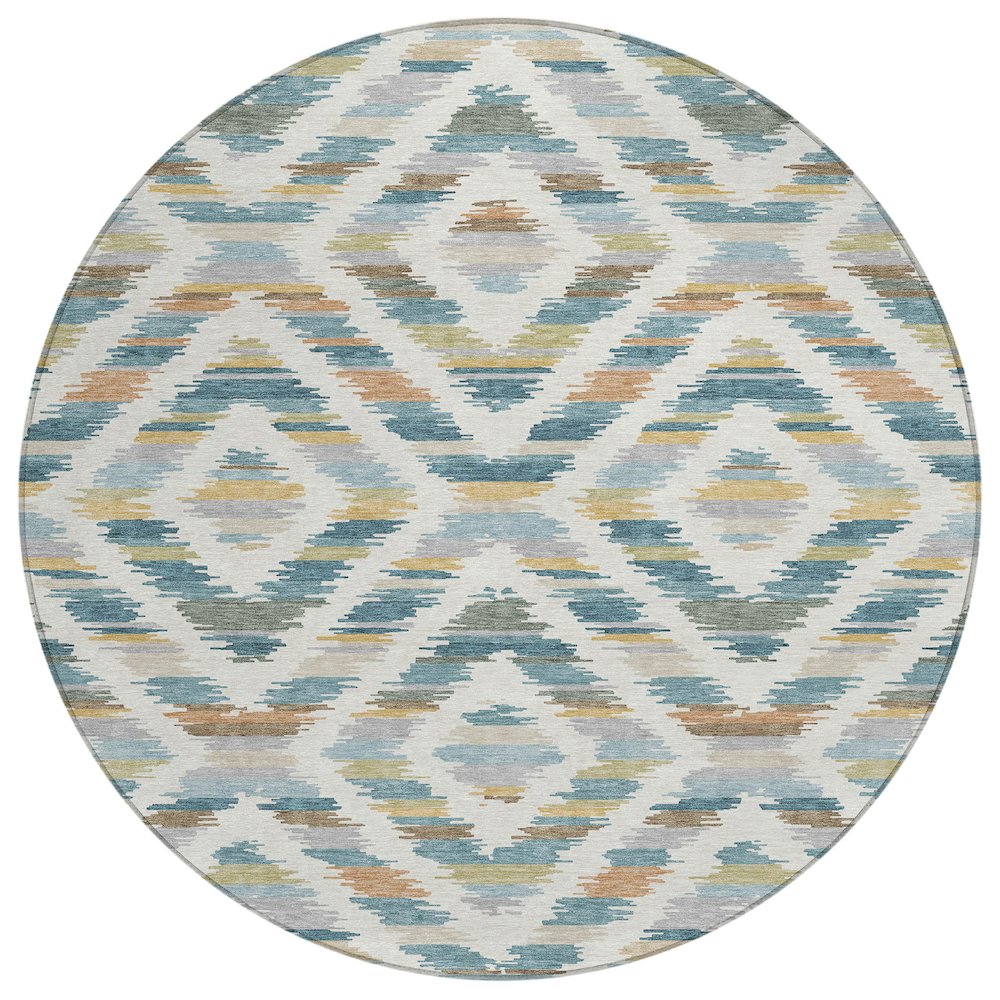 Machine Washable Indoor/Outdoor Chantille ACN2453 Teal 8' x 8' Round Rug. Picture 1