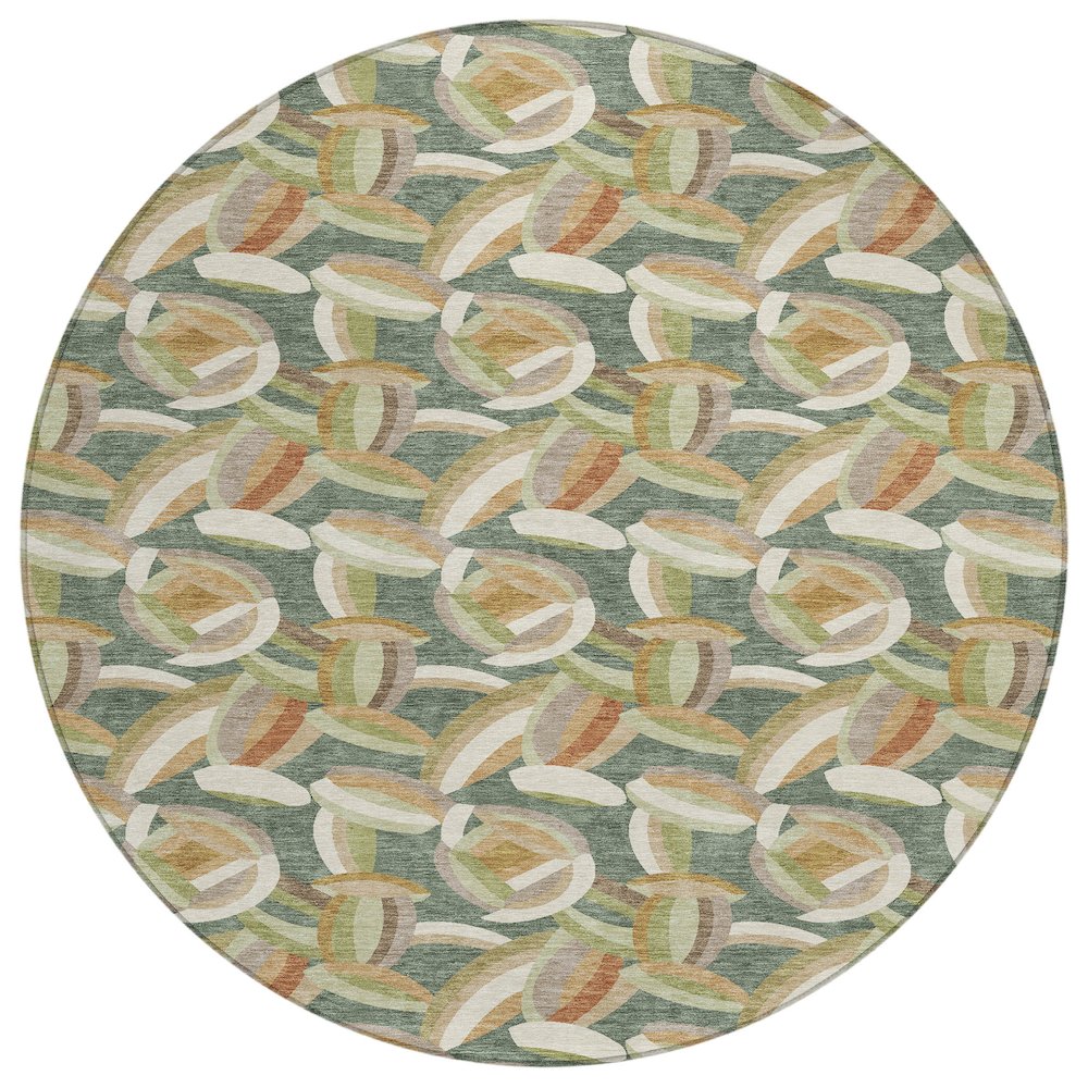 Machine Washable Indoor/Outdoor Chantille ACN2454 Green 8' x 8' Round Rug. Picture 1
