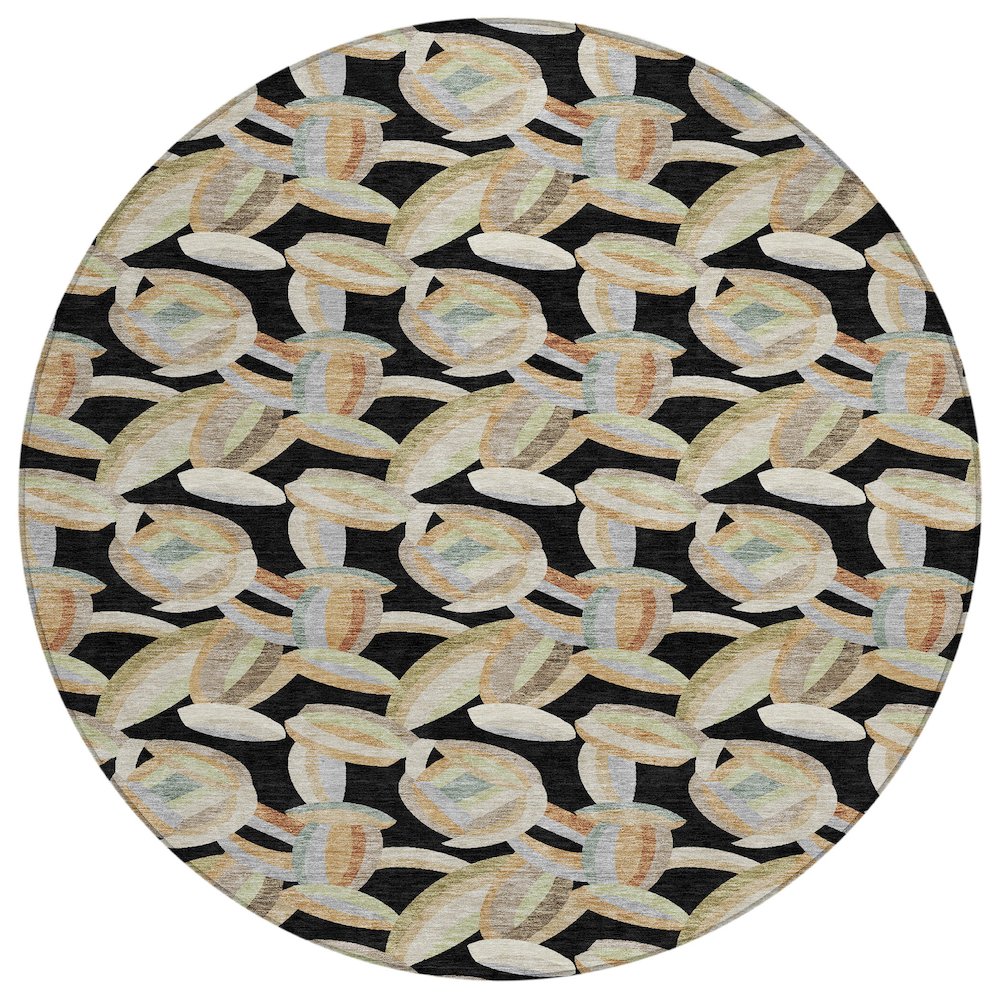 Machine Washable Indoor/Outdoor Chantille ACN2454 Black 8' x 8' Round Rug. Picture 1