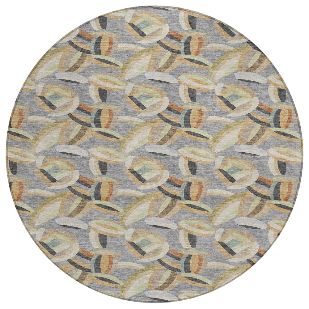 Machine Washable Indoor/Outdoor Chantille ACN2454 Gray 8' x 8' Round Rug. Picture 1