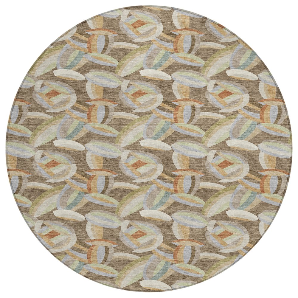 Machine Washable Indoor/Outdoor Chantille ACN2454 Brown 8' x 8' Round Rug. Picture 1