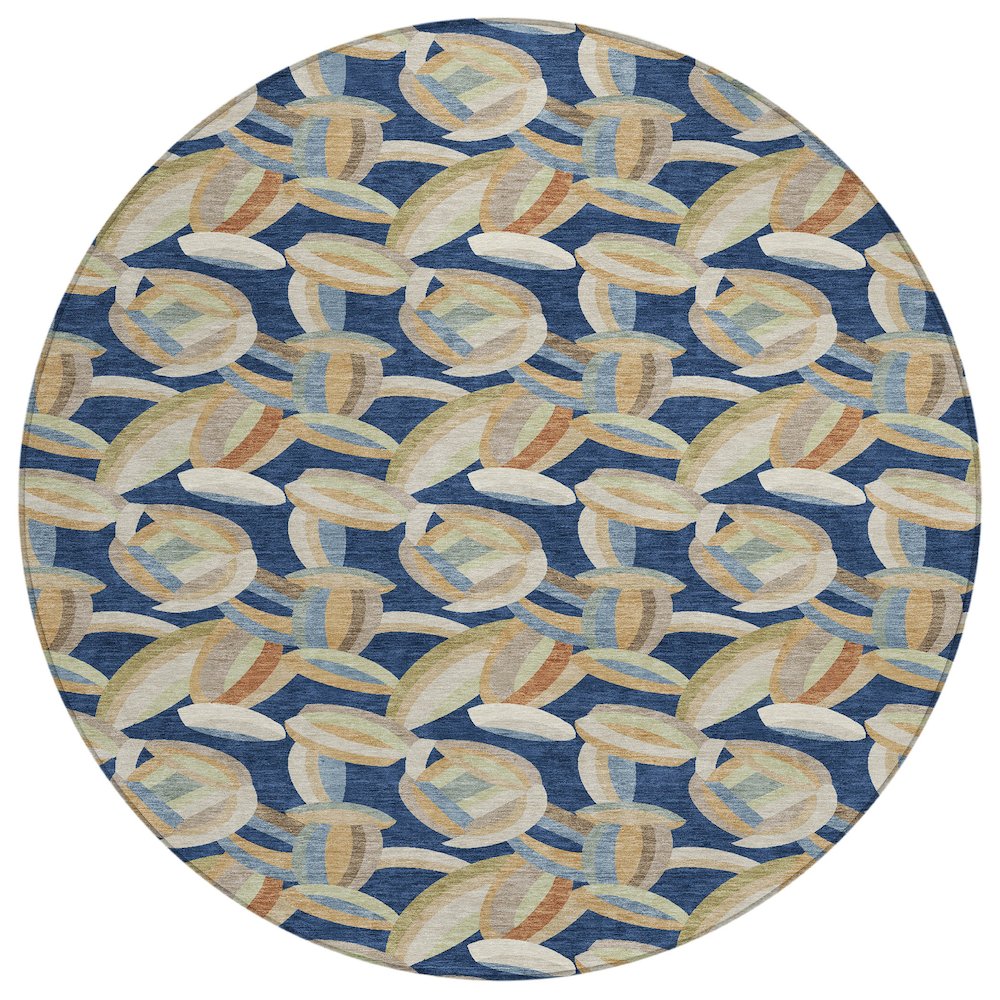 Machine Washable Indoor/Outdoor Chantille ACN2454 Blue 8' x 8' Round Rug. Picture 1